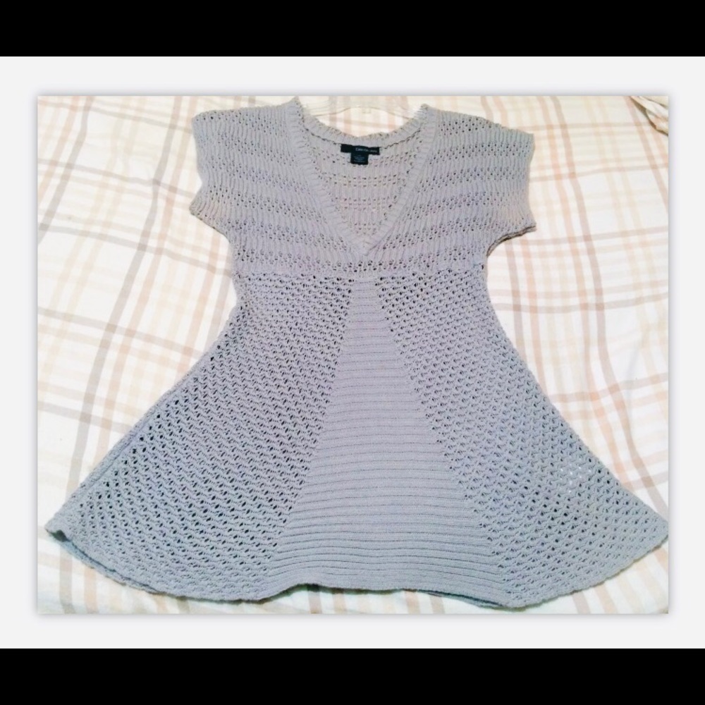 CALVIN KLEIN GRAY KNIT V-NECK SWEATER BLOUSE